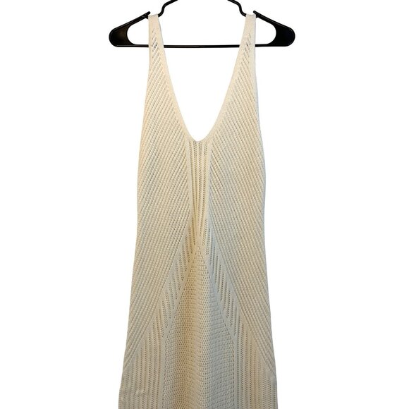 H&M Crochet Swim Cover-Up V-Neck Tank maxi Dress Cream L RR10485 GUC Sheer EUC - Picture 4 of 16
